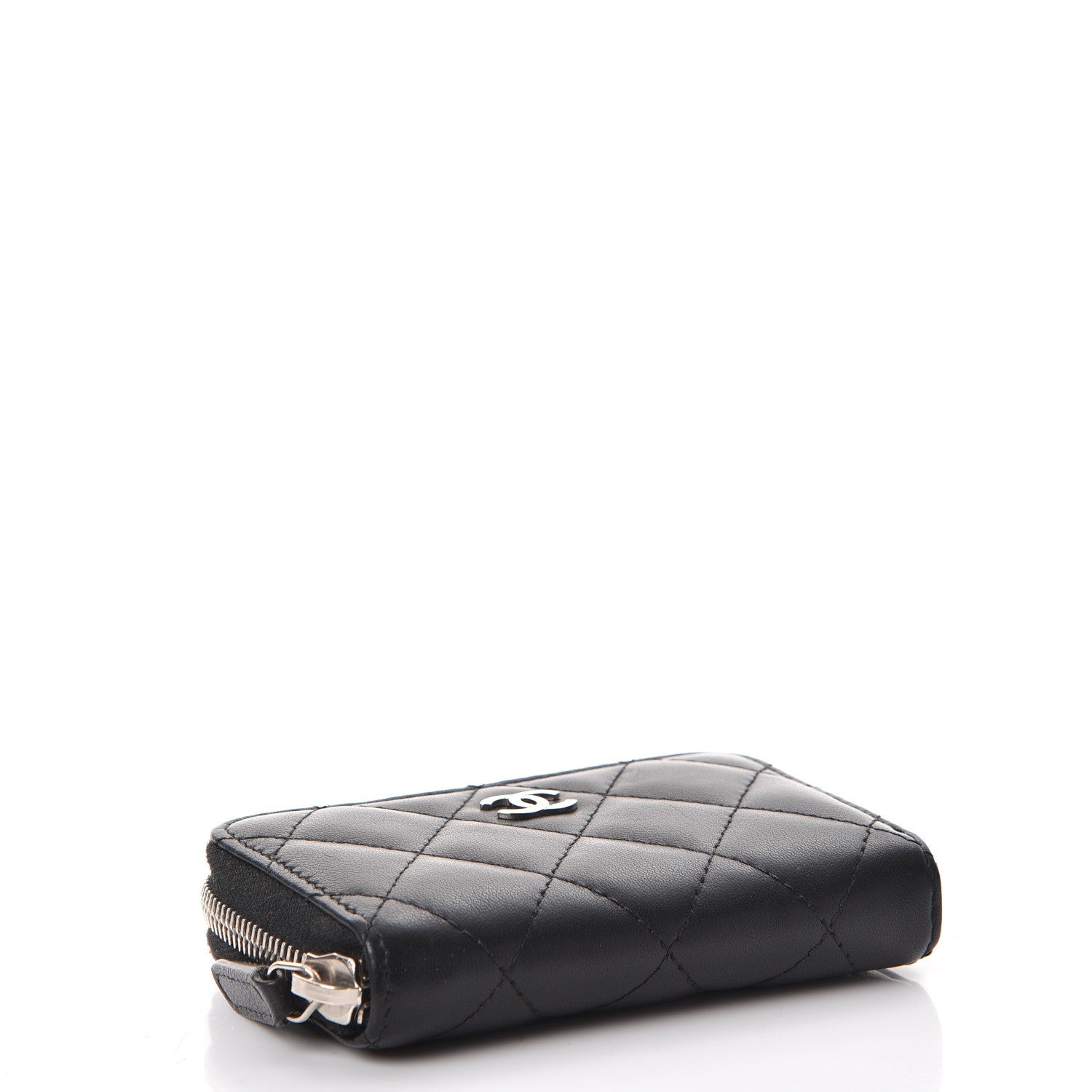Chanel Lambskin Quilted Zip Around Coin Purse Wallet Black 4 of 9