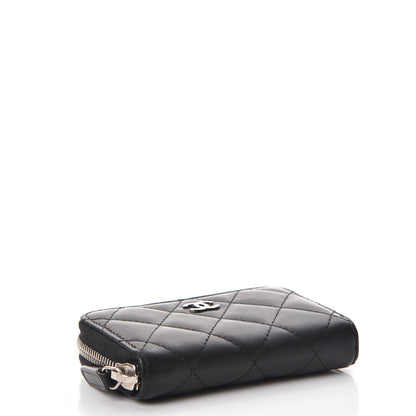 Chanel Lambskin Quilted Zip Around Coin Purse Wallet Black 4 of 9