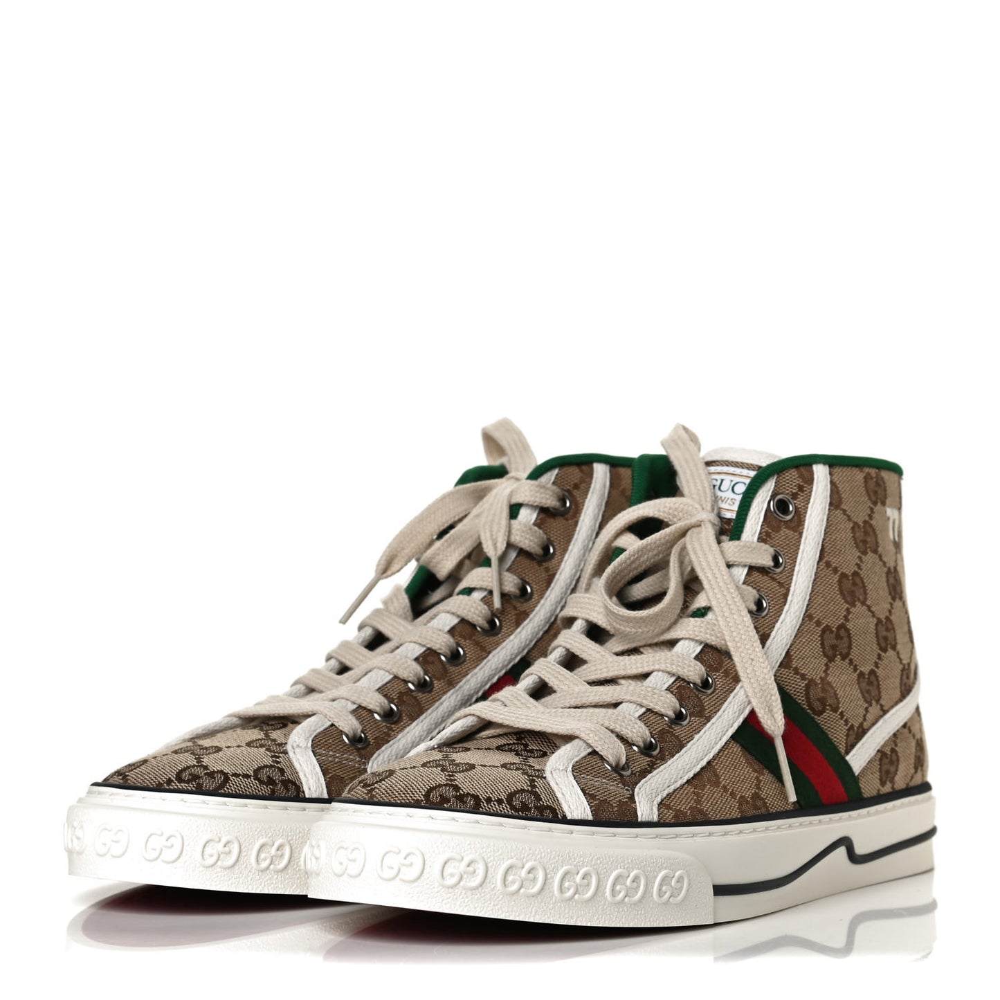 GG Monogram Web Womens 1977 Tennis High Top Sneakers 39.5 Beige Ebony Mystic White