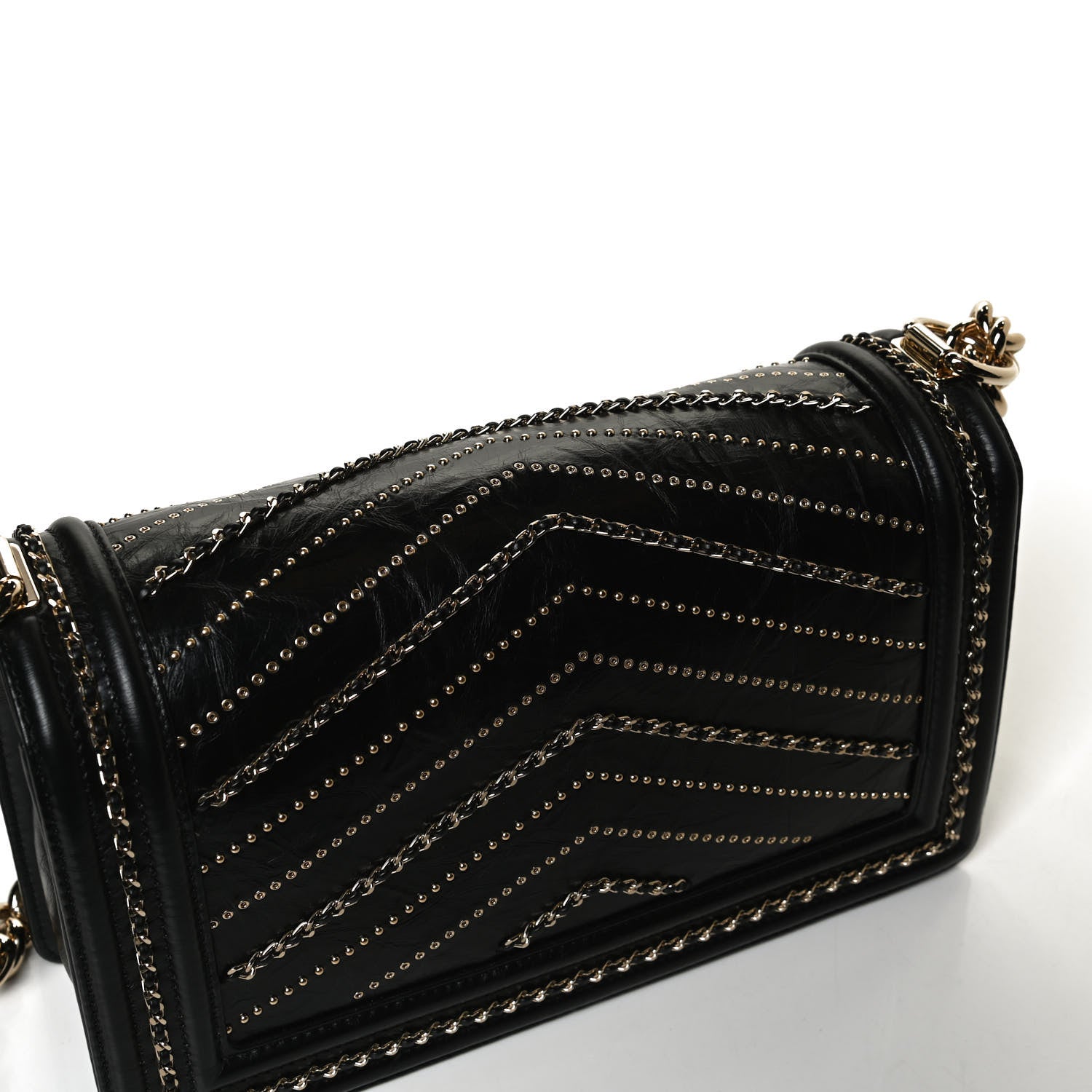 Chanel Crumpled Calfskin Chevron Chain Medium Boy Flap Black 12 of 12