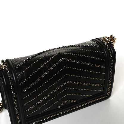 Chanel Crumpled Calfskin Chevron Chain Medium Boy Flap Black 12 of 12