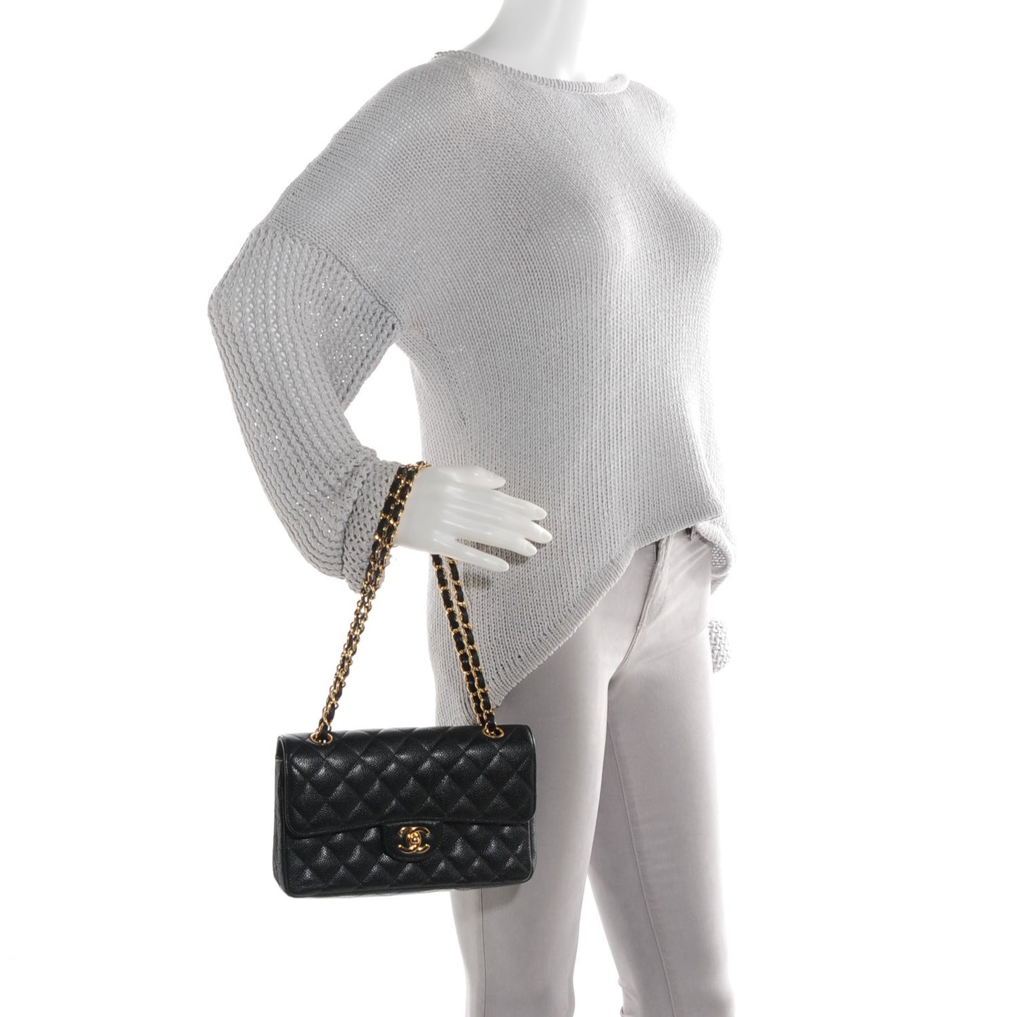 Caviar Quilted Small Double Flap Black