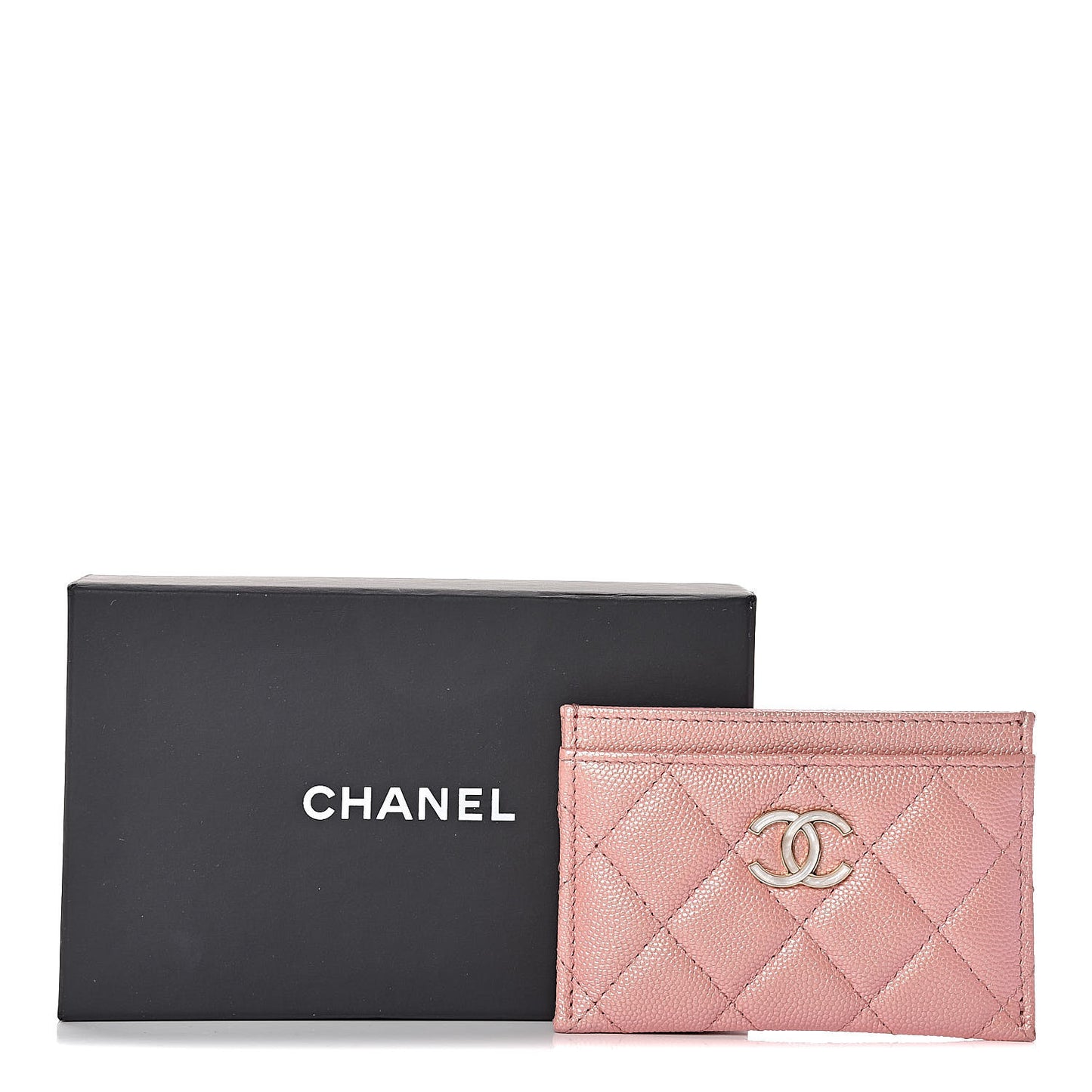 Iridescent Caviar Quilted Card Holder Rose Pink
