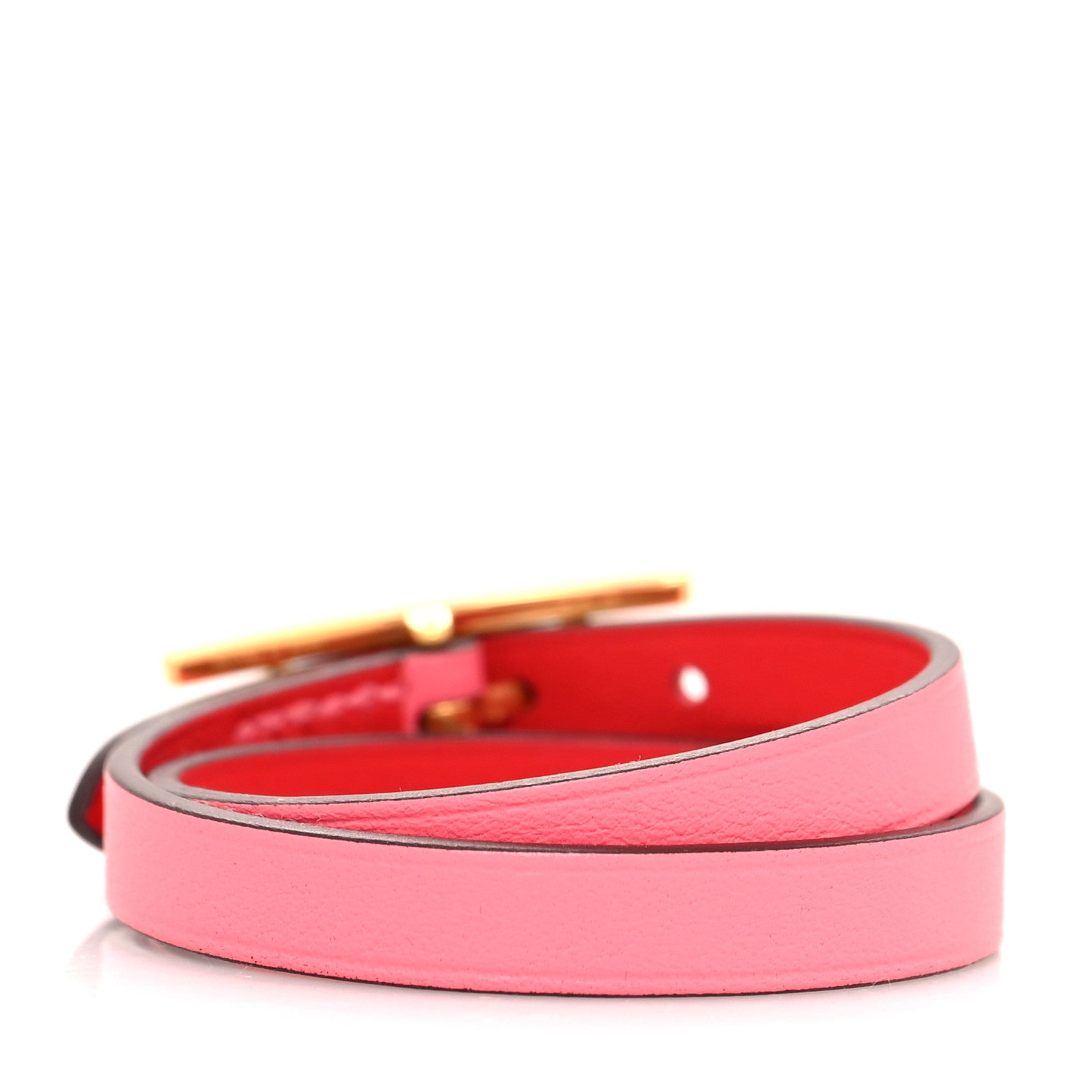 Hermes Swift Chamonix Behapi Double Tour Reversible Bracelet T1 Rose Azalee Rouge De Coeur 3 of 5