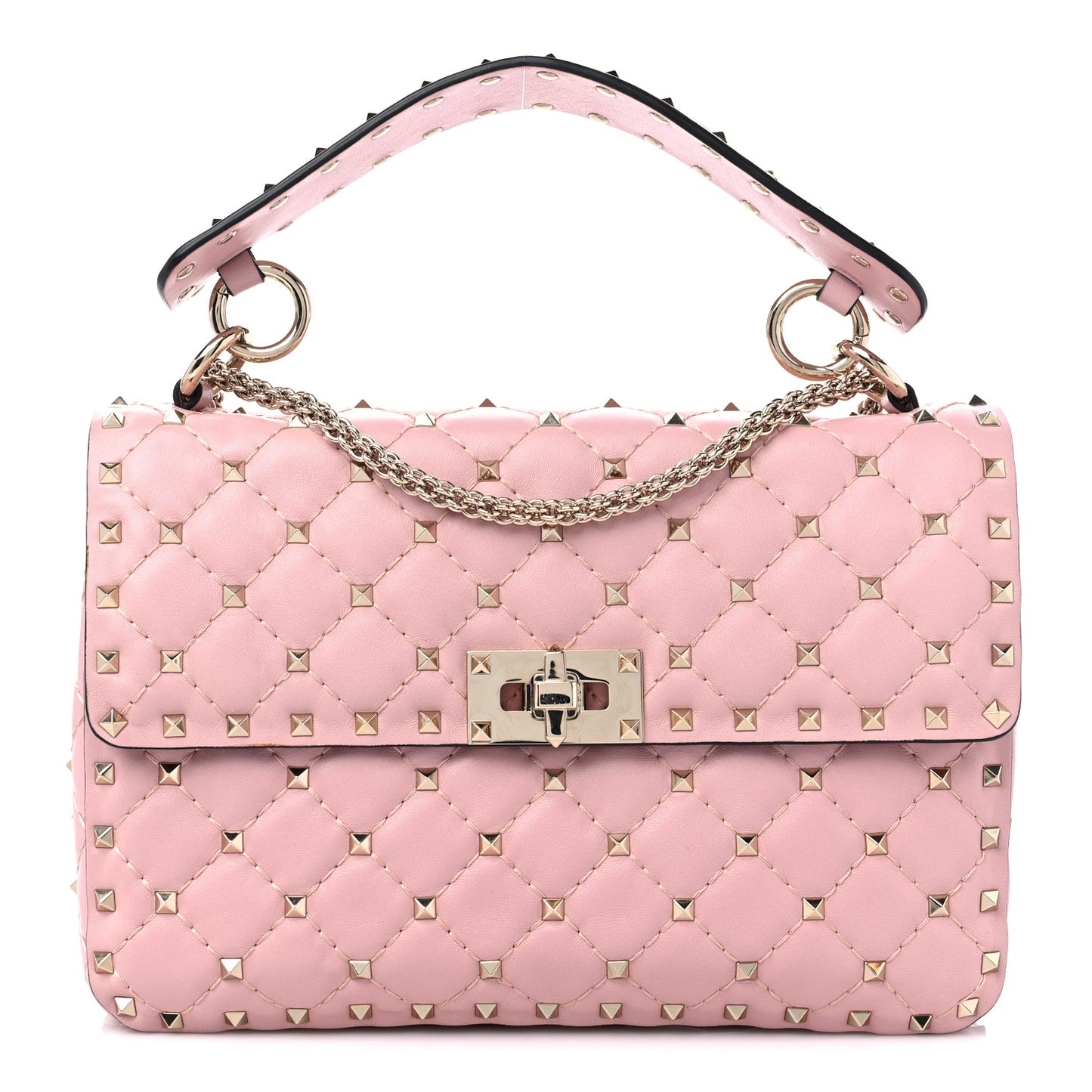 Nappa Medium Rockstud Spike Shoulder Bag Water Rose
