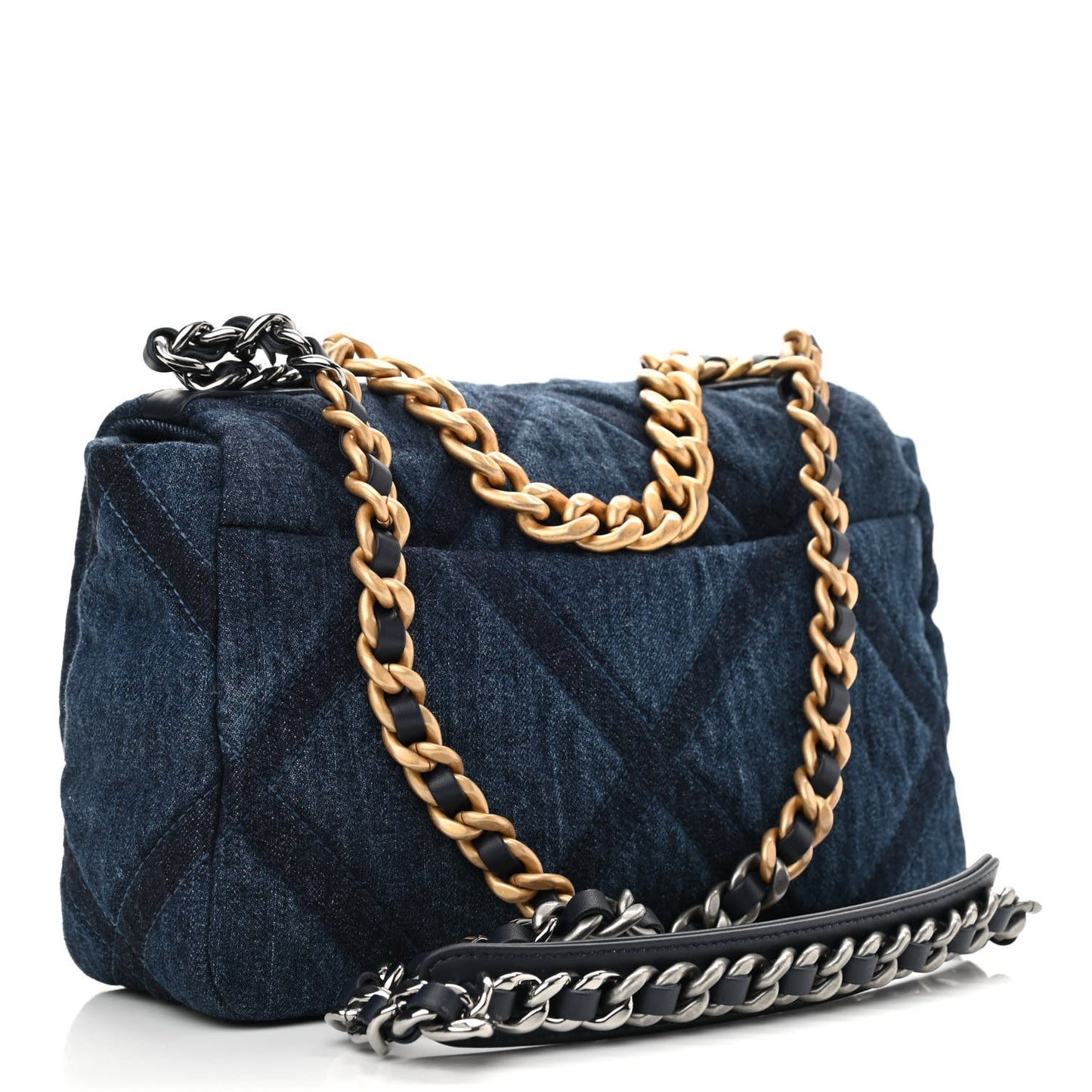 Denim Quilted Medium Chanel 19 Flap Blue