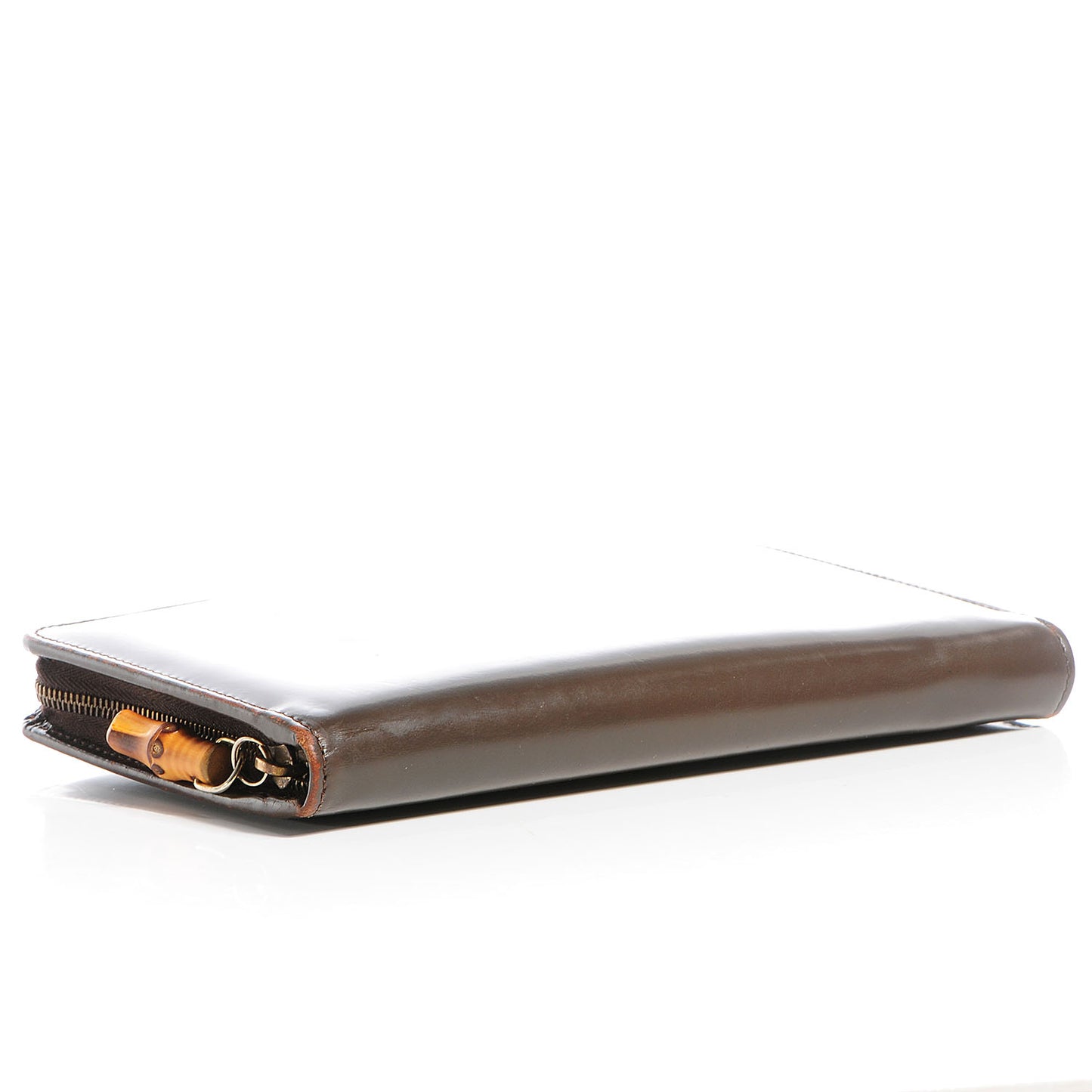 Leather Zip Around Bamboo Wallet Brown
