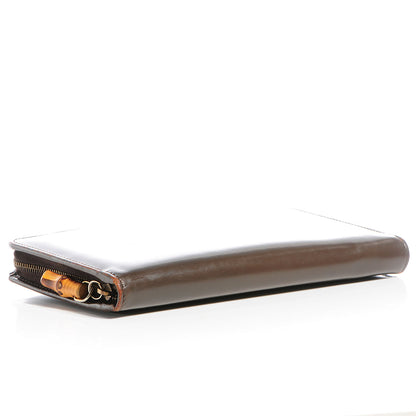 Gucci Leather Zip Around Bamboo Wallet Brown 3 of 14