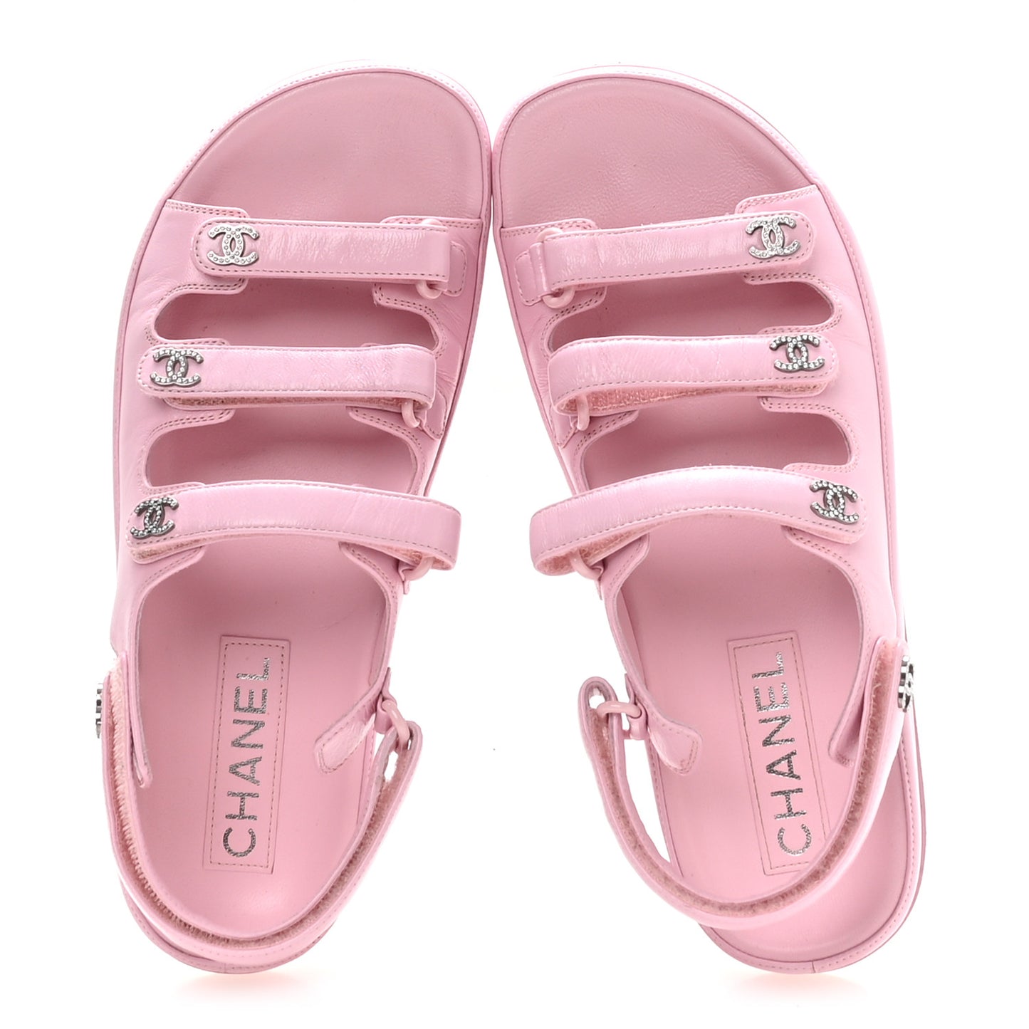 Lambskin Crystal CC Velcro Dad Sandals 38 Light Pink
