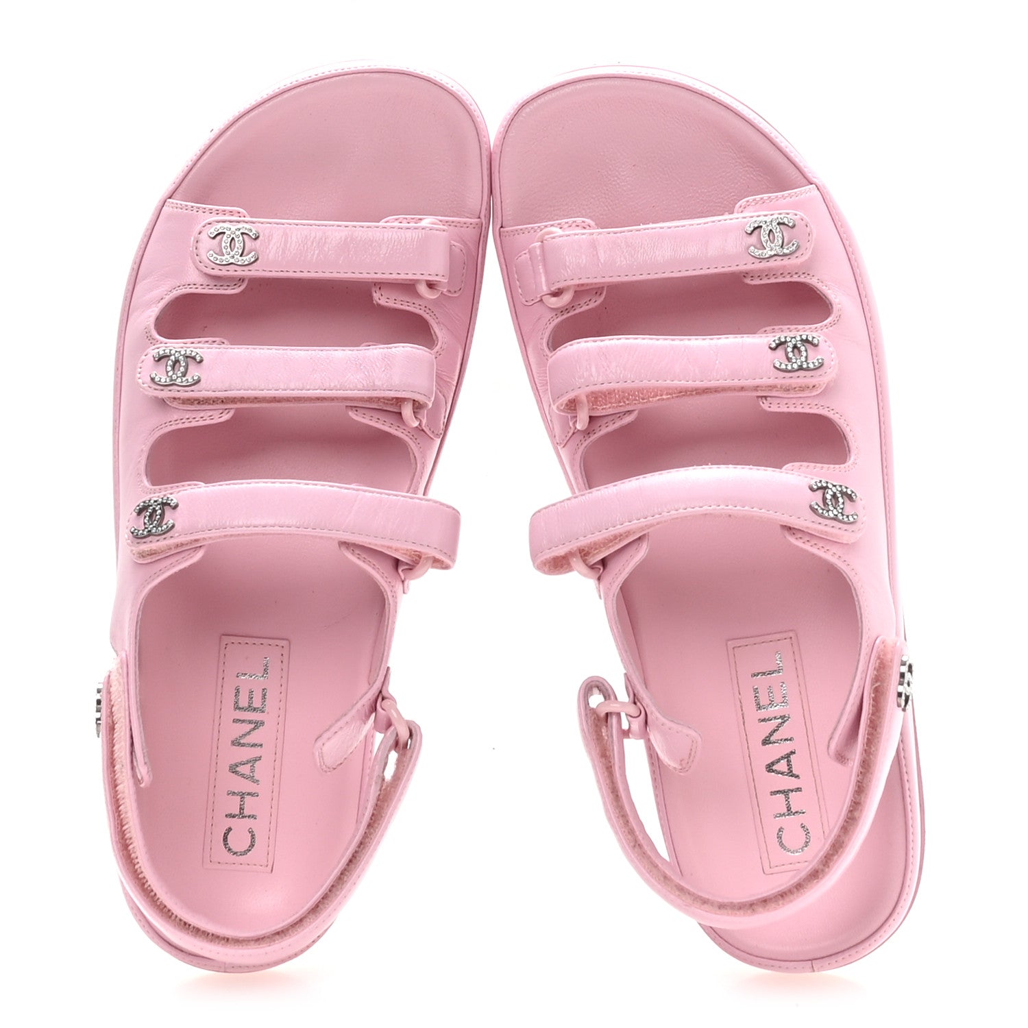 Chanel Lambskin Crystal CC Velcro Dad Sandals 38 Light Pink 2 of 9