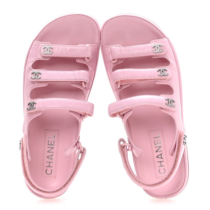 Chanel Lambskin Crystal CC Velcro Dad Sandals 38 Light Pink 2 of 9