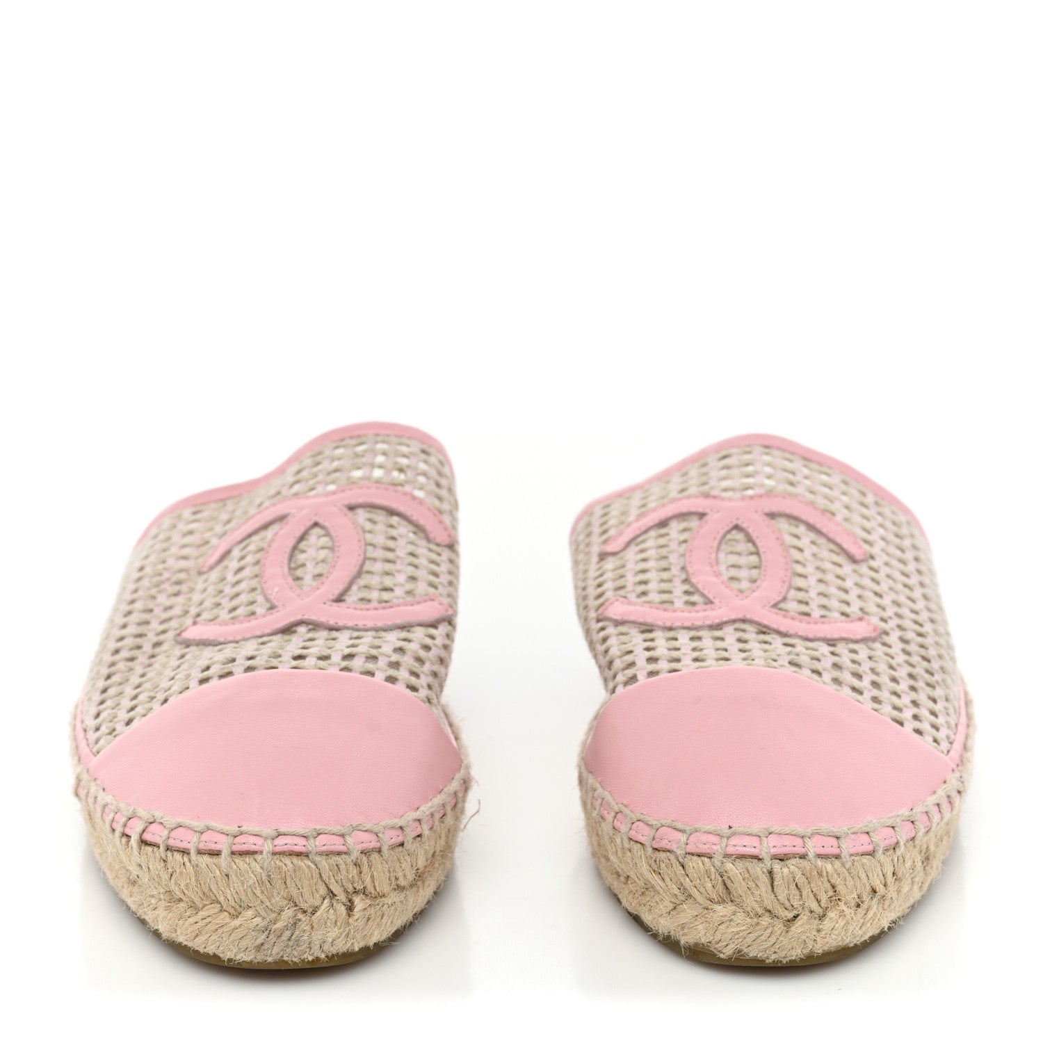 Chanel Mesh Grosgrain Lambskin CC Espadrilles Mule 39 Light Pink Beige 2 of 11