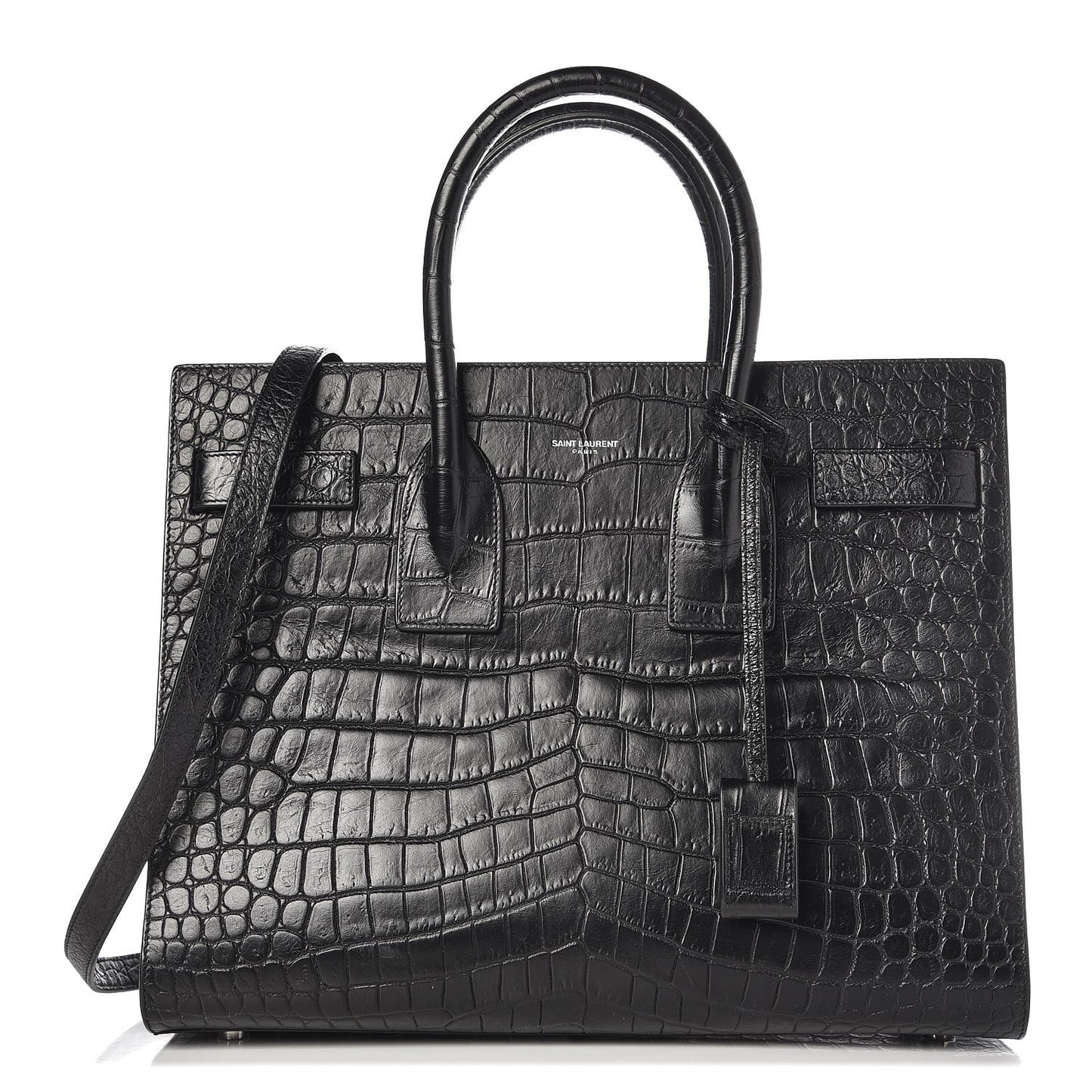 Croc Calfskin Embossed Small Sac de Jour Black
