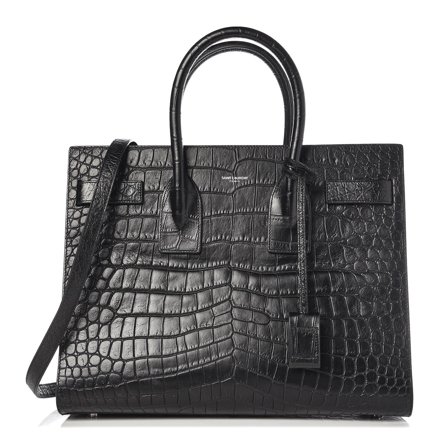 Saint Laurent Croc Calfskin Embossed Small Sac de Jour Black 1 of 7