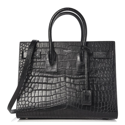 Saint Laurent Croc Calfskin Embossed Small Sac de Jour Black 1 of 7