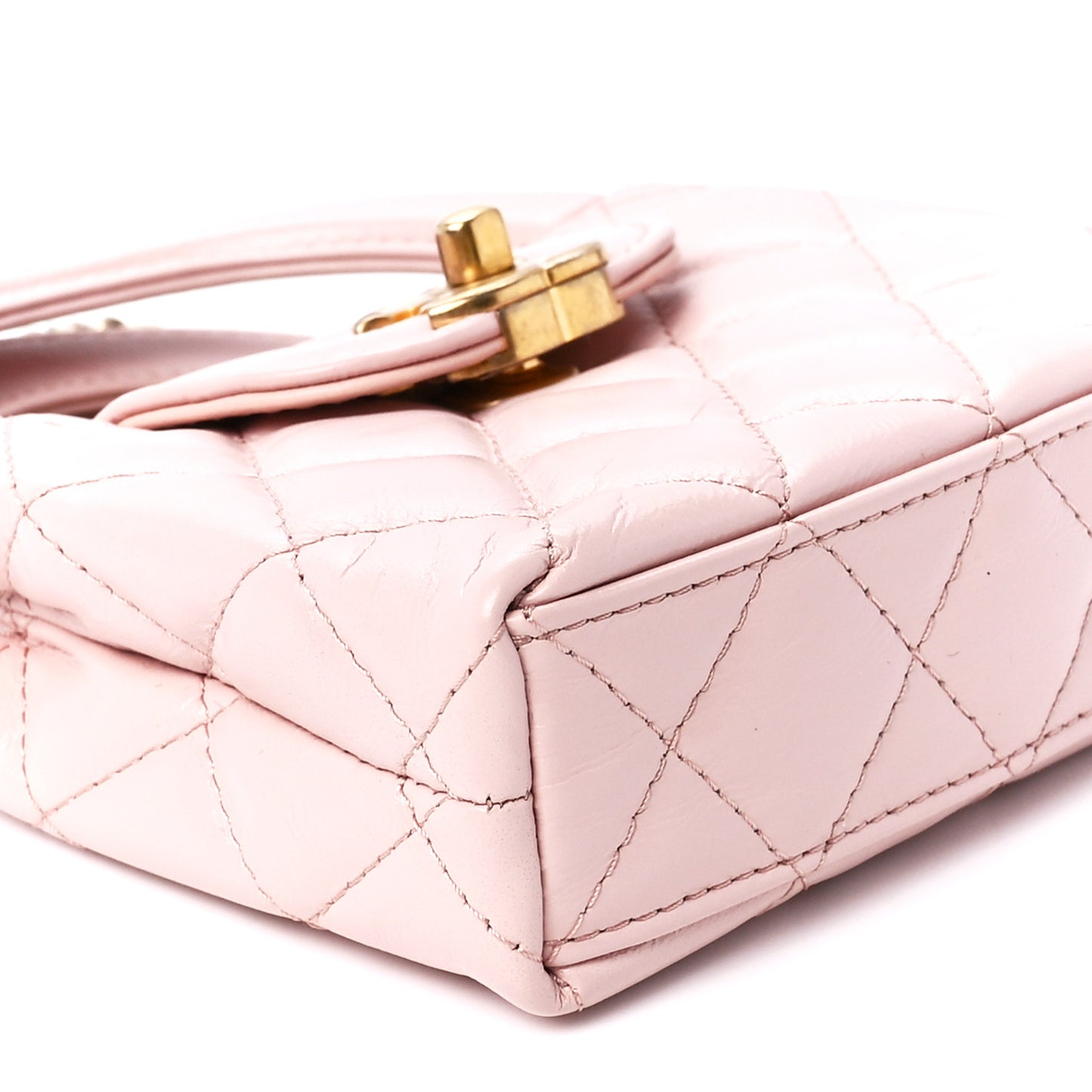 Shiny Aged Calfskin Quilted Mini Nano Kelly Shopper Light Pink