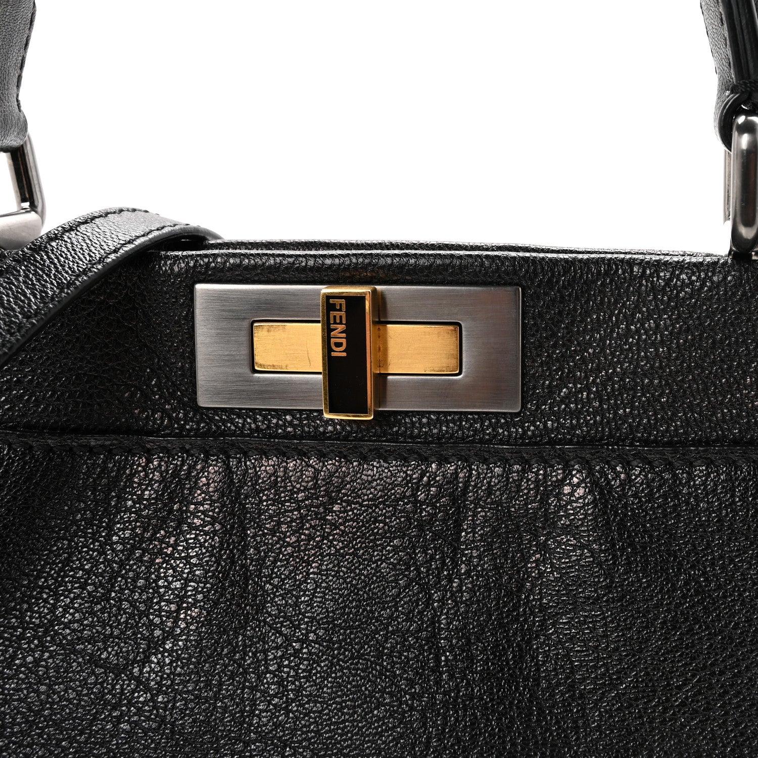 Fendi Goatskin Zucca Medium Peekaboo Iconic Satchel Black Tobacco 7 of 9