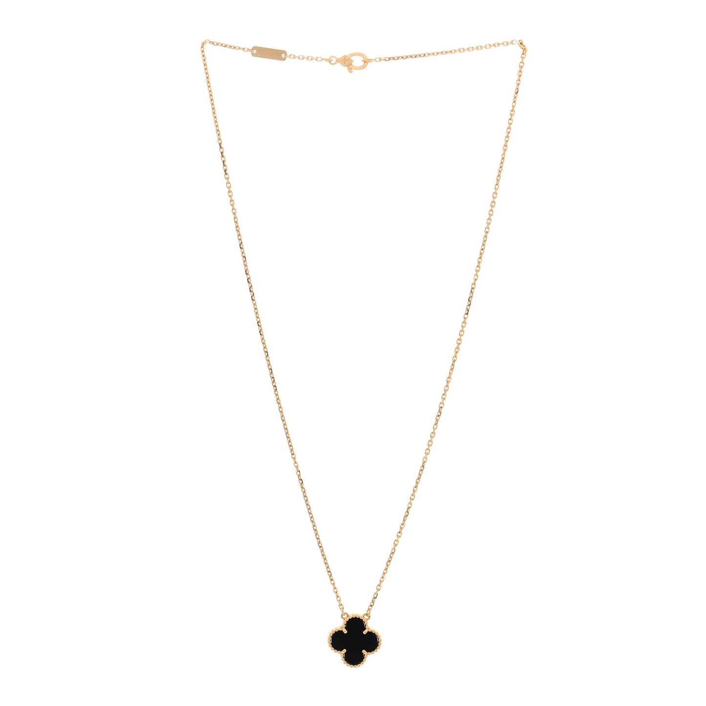 18K Yellow Gold Black Onyx Vintage Alhambra Pendant Necklace