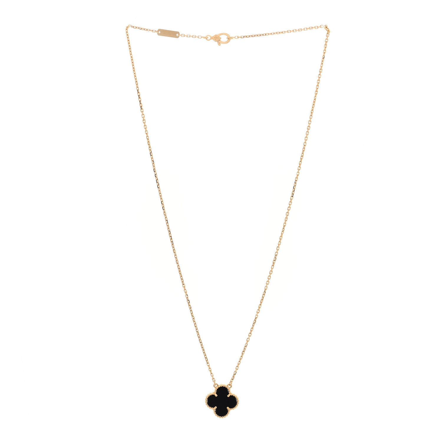 Van Cleef & Arpels 18K Yellow Gold Black Onyx Vintage Alhambra Pendant Necklace 3 of 4