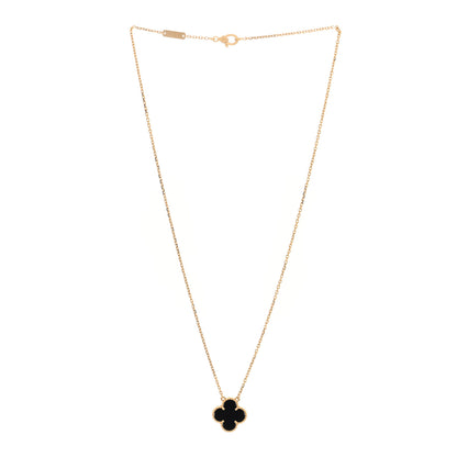 Van Cleef & Arpels 18K Yellow Gold Black Onyx Vintage Alhambra Pendant Necklace 3 of 4