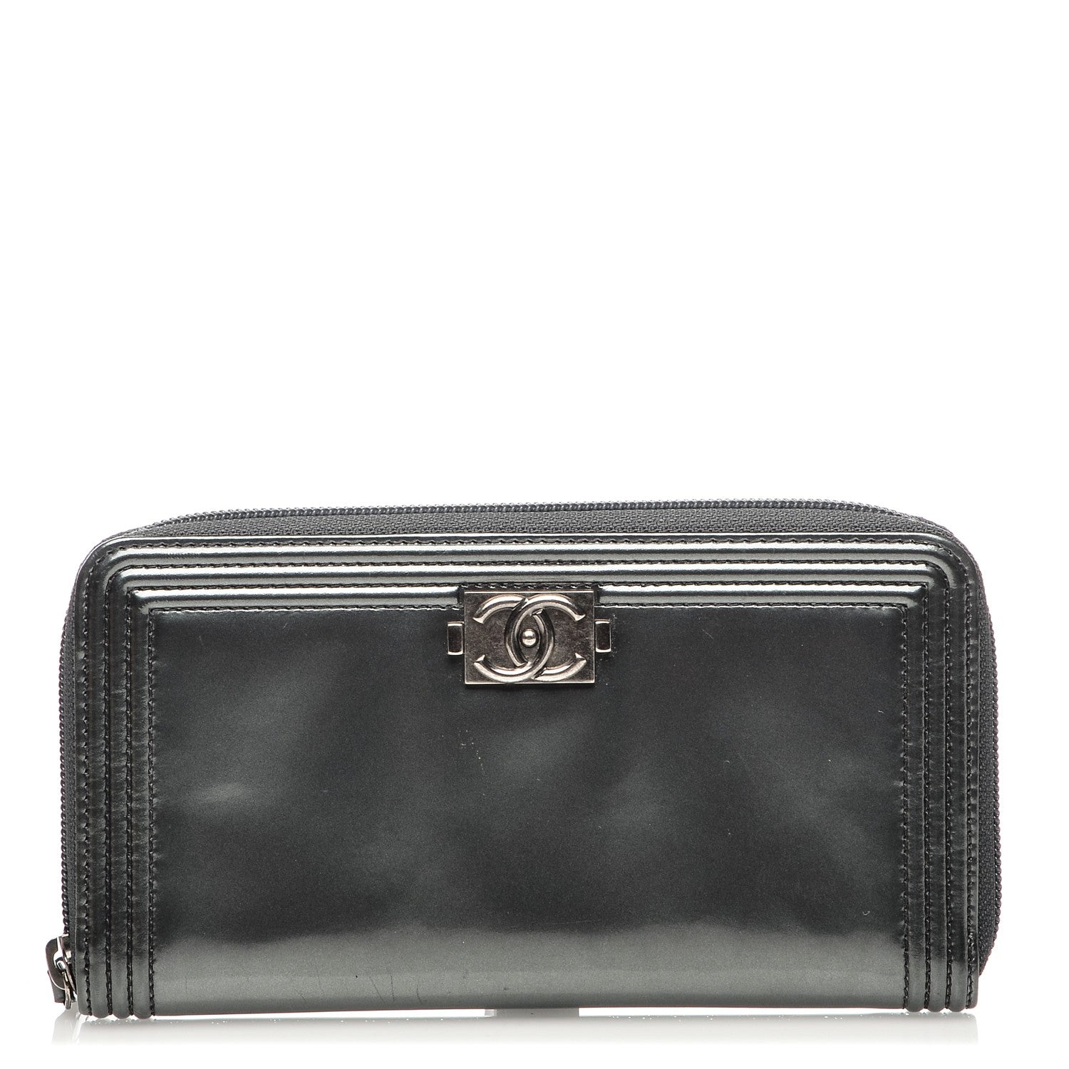 Chanel Glazed Calfskin Boy Zip Around Wallet Grey 1 of 11