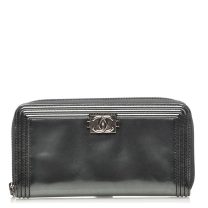 Chanel Glazed Calfskin Boy Zip Around Wallet Grey 1 of 11