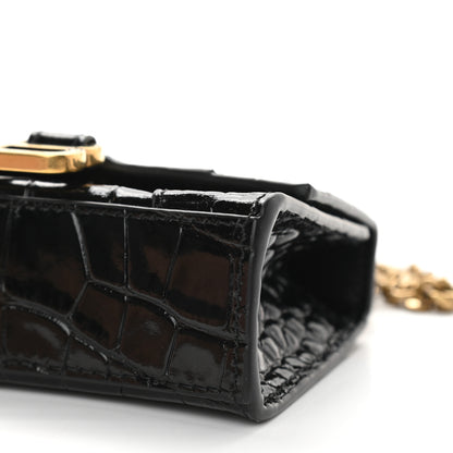 Balenciaga Shiny Calfskin Crocodile Embossed Hourglass Top Handle Bag Mini with Chain Black 8 of 8