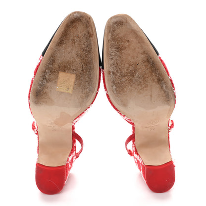 Chanel Tweed Grosgrain Cap Toe CC Slingback Pumps 39 Red White 6 of 11
