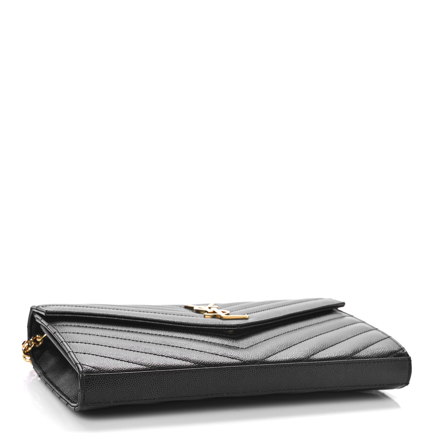 Saint Laurent Grain De Poudre Matelasse Chevron Monogram Chain Wallet Black 4 of 8