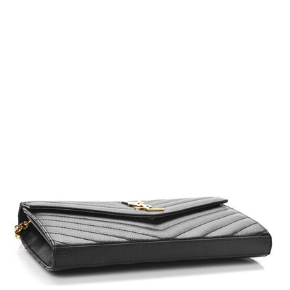 Saint Laurent Grain De Poudre Matelasse Chevron Monogram Chain Wallet Black 4 of 8