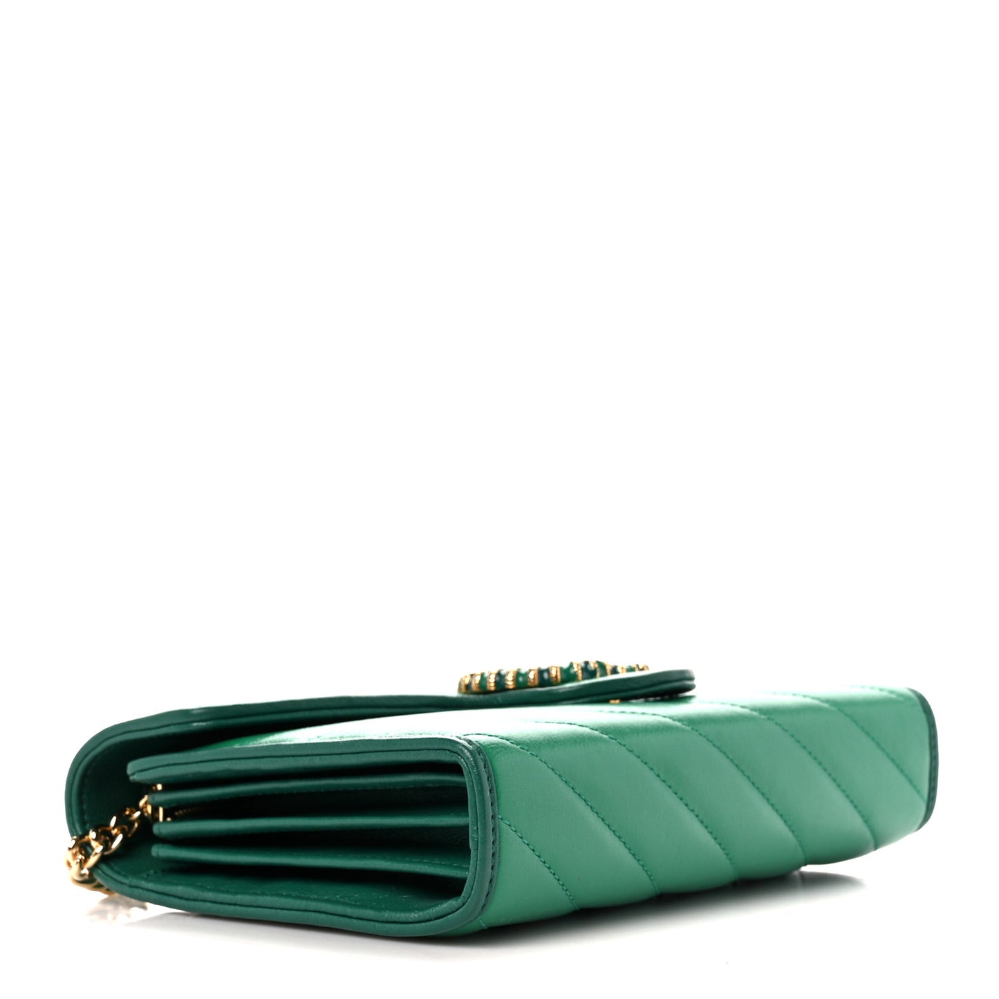 Azalea Calfskin Enamel Matelasse Diagonal Torchon GG Marmont Chain Wallet New Shamrock Emerald