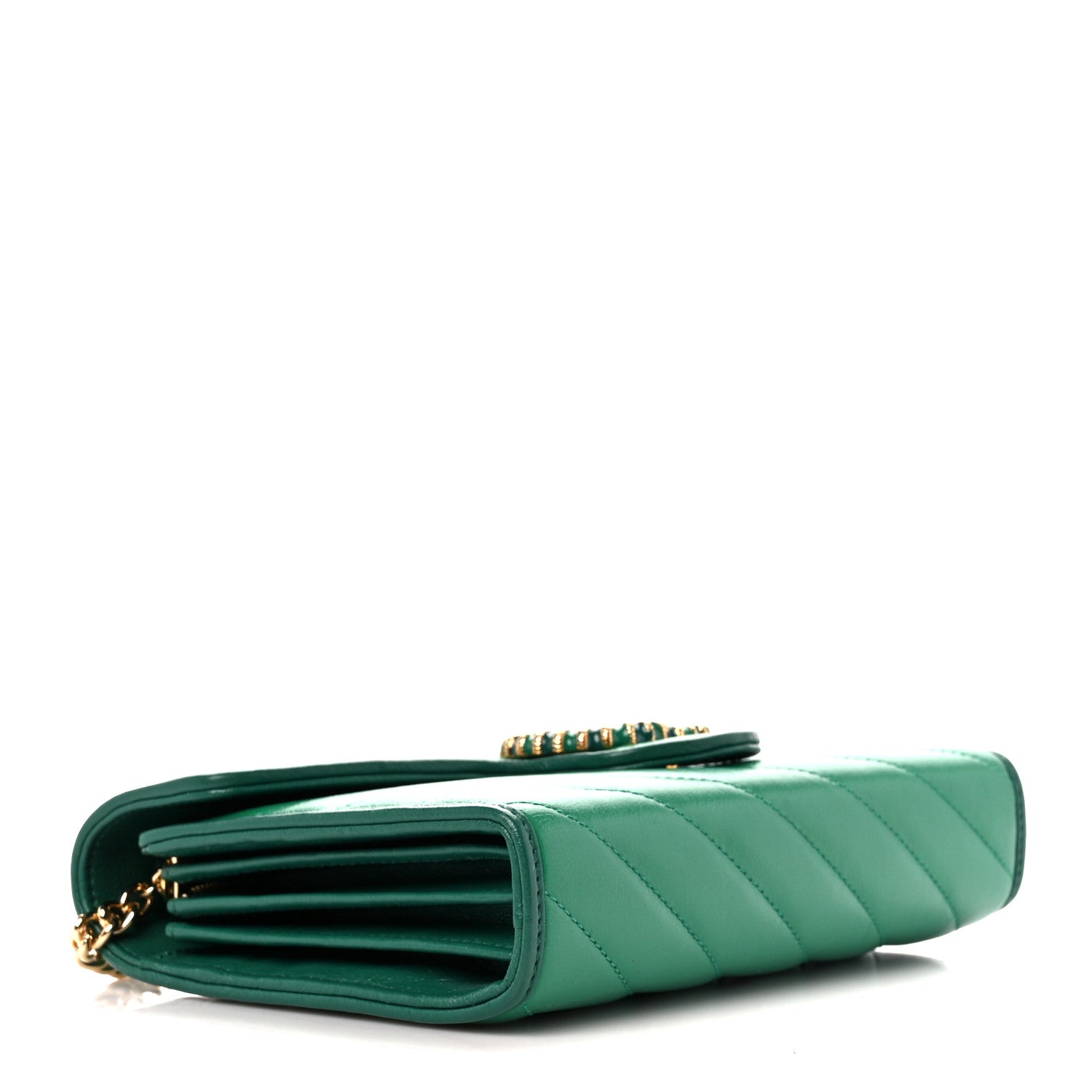 Gucci Azalea Calfskin Enamel Matelasse Diagonal Torchon GG Marmont Chain Wallet New Shamrock Emerald 4 of 11