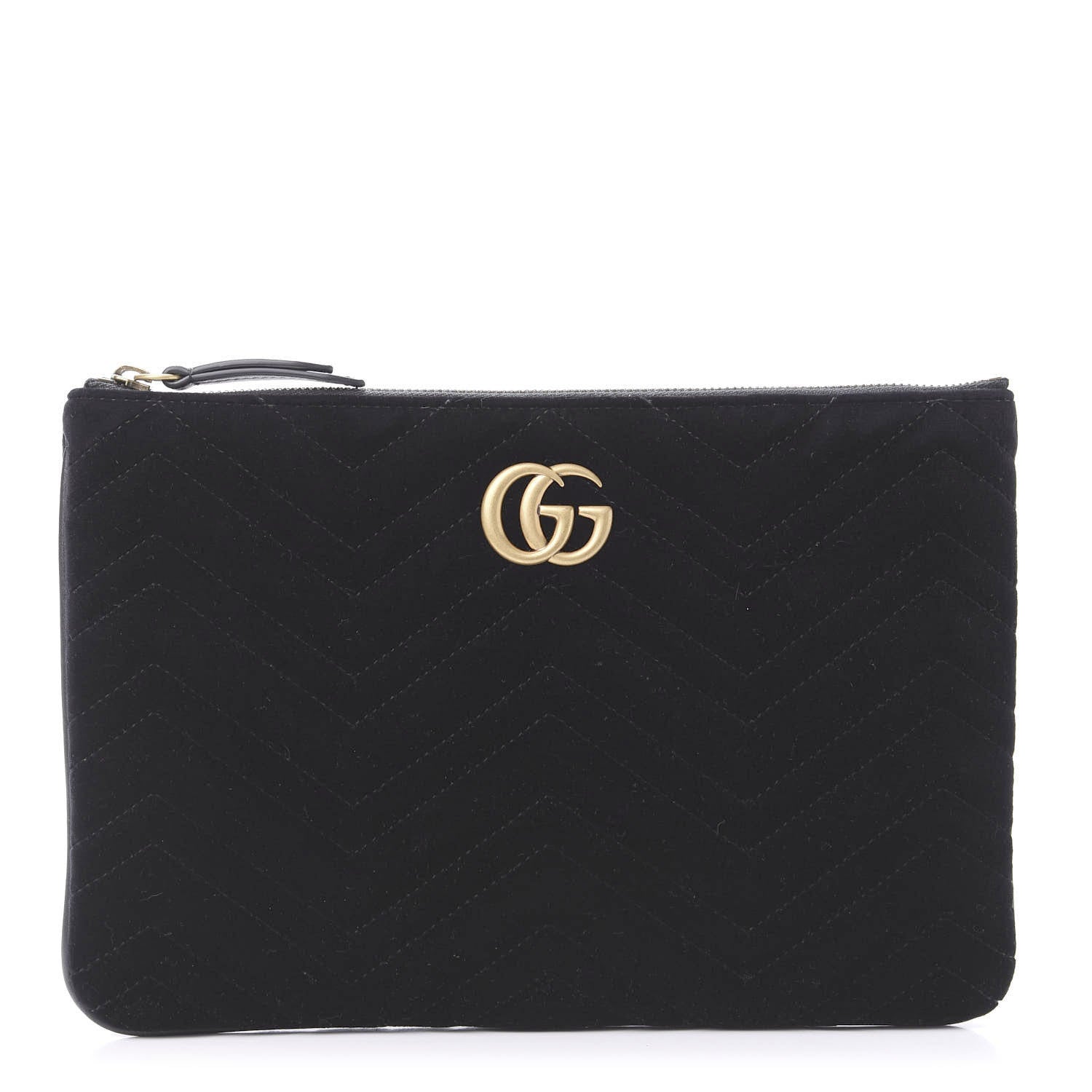 Gucci Velvet Matelasse GG Marmont Zip Pouch Black 1 of 7