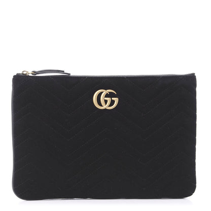 Gucci Velvet Matelasse GG Marmont Zip Pouch Black 1 of 7