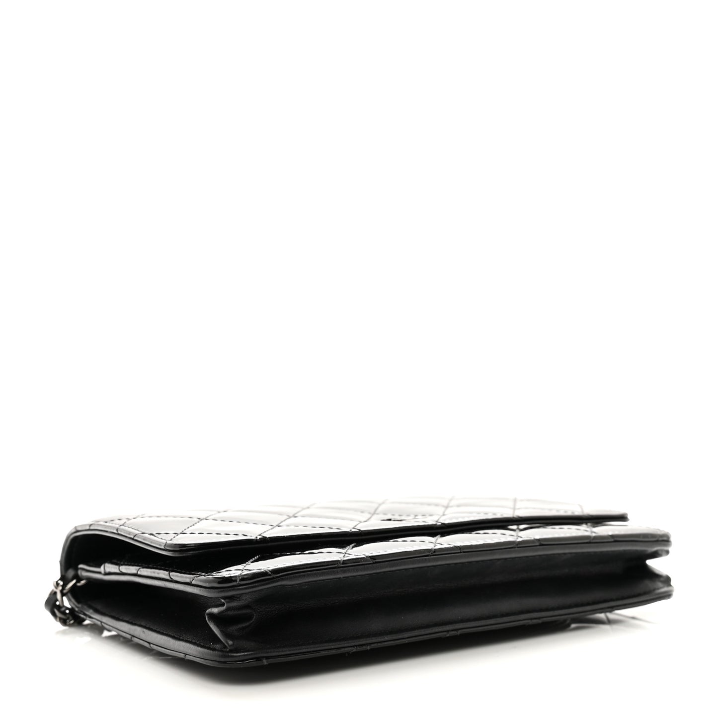 Patent Quilted Wallet On Chain WOC Black