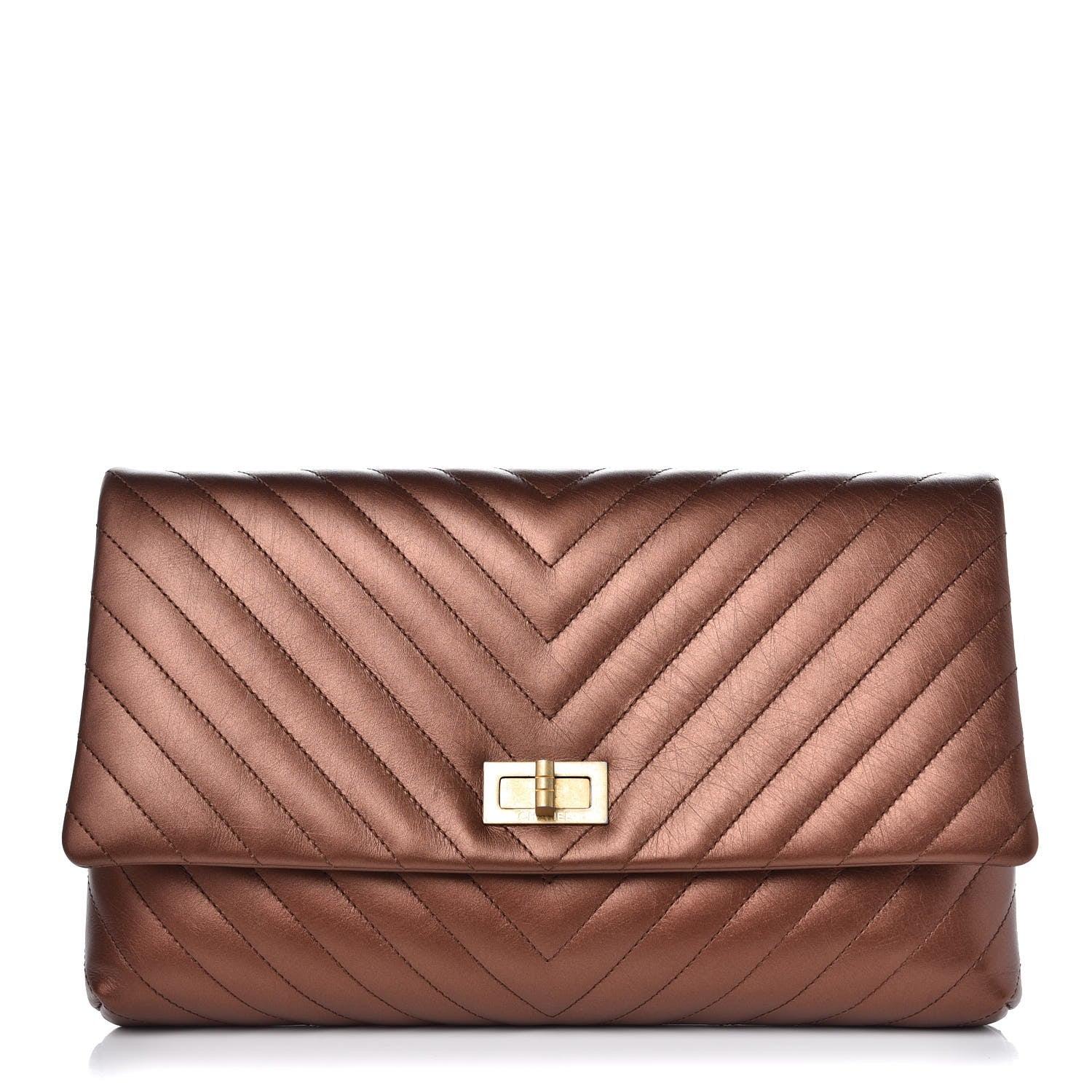 Chanel Metallic Aged Calfskin Chevron Quilted Reissue 2.55 Clutch Bronze 1 of 7