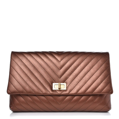 Chanel Metallic Aged Calfskin Chevron Quilted Reissue 2.55 Clutch Bronze 1 of 7