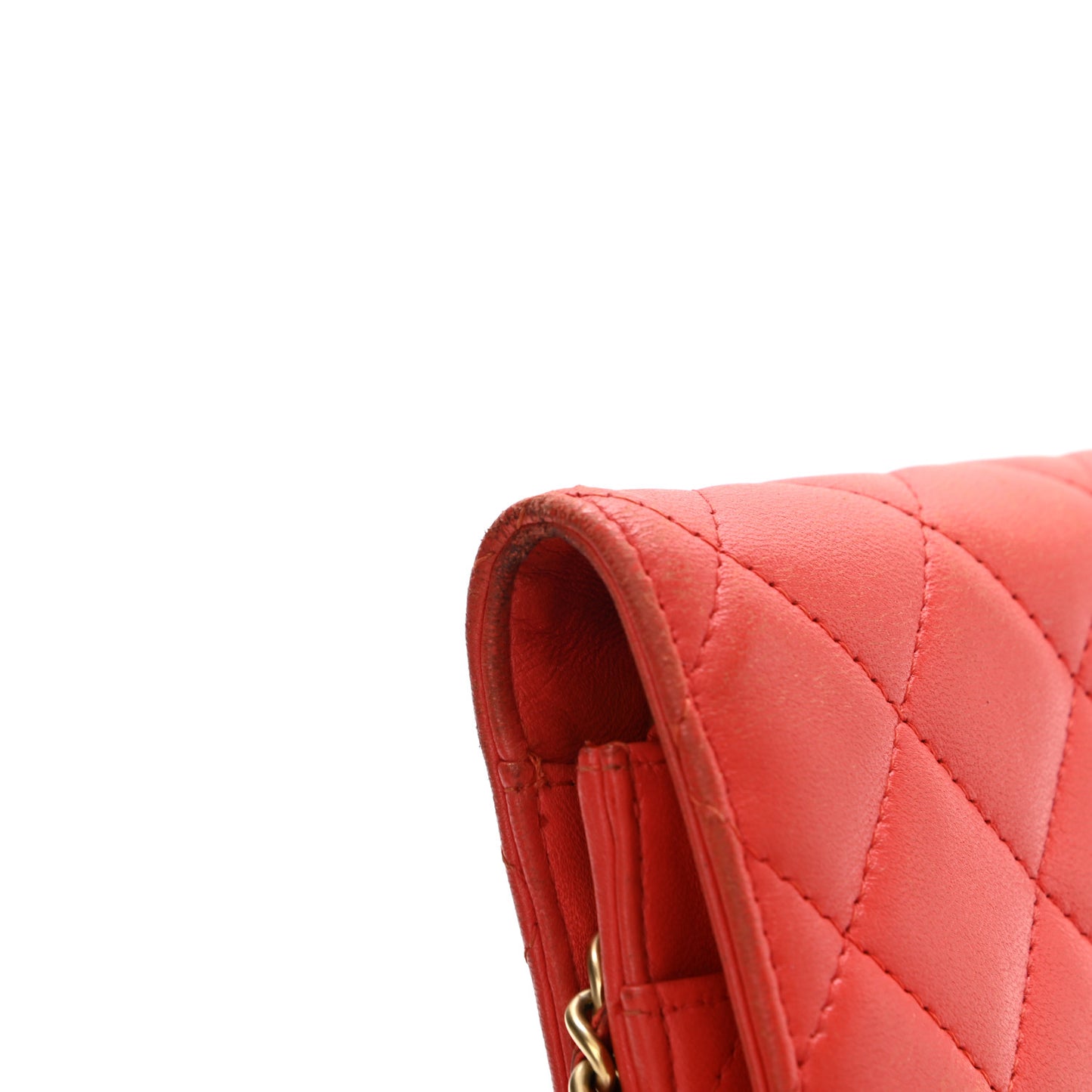 Lambskin Quilted Wallet On Chain WOC Light Red