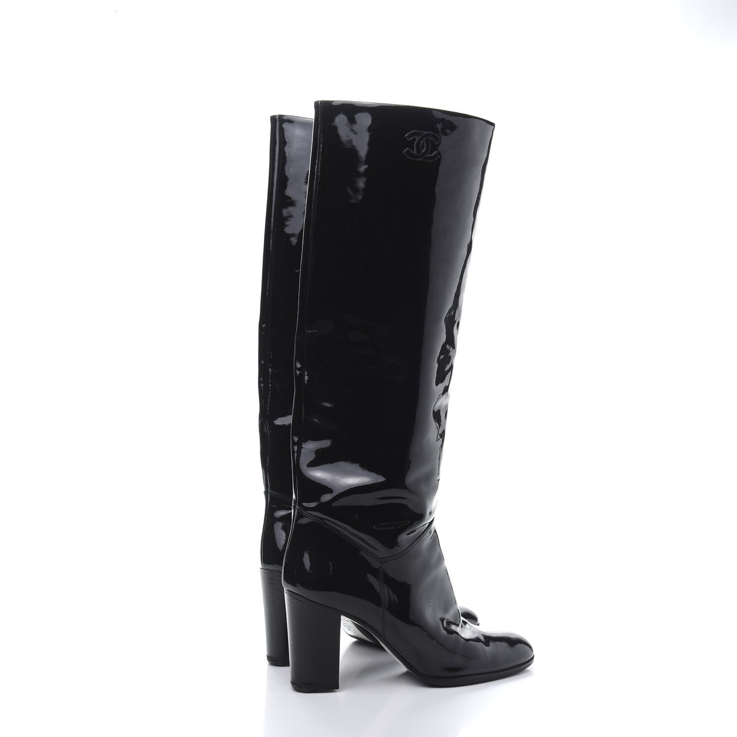 Chanel Patent CC Knee High Boots 40 Black 5 of 7