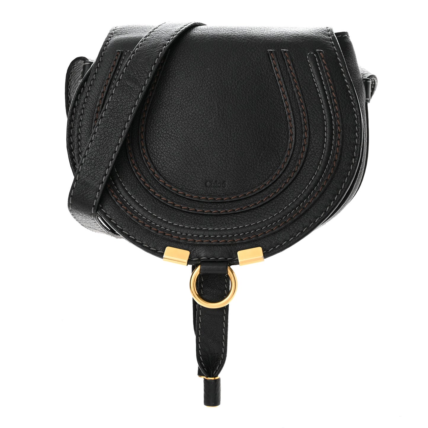 Calfskin Mini Marcie Round Crossbody Bag Black