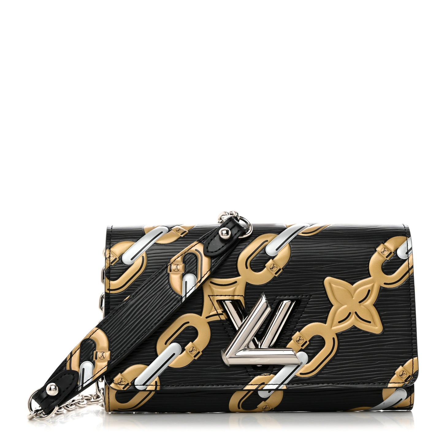 Epi Chain Flower Print Twist Chain Wallet Black