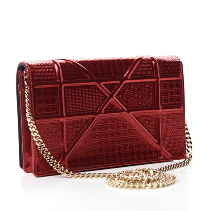 Christian Dior Metallic Patent Micro-Cannage Diorama Wallet on Chain Pouch Red 3 of 10