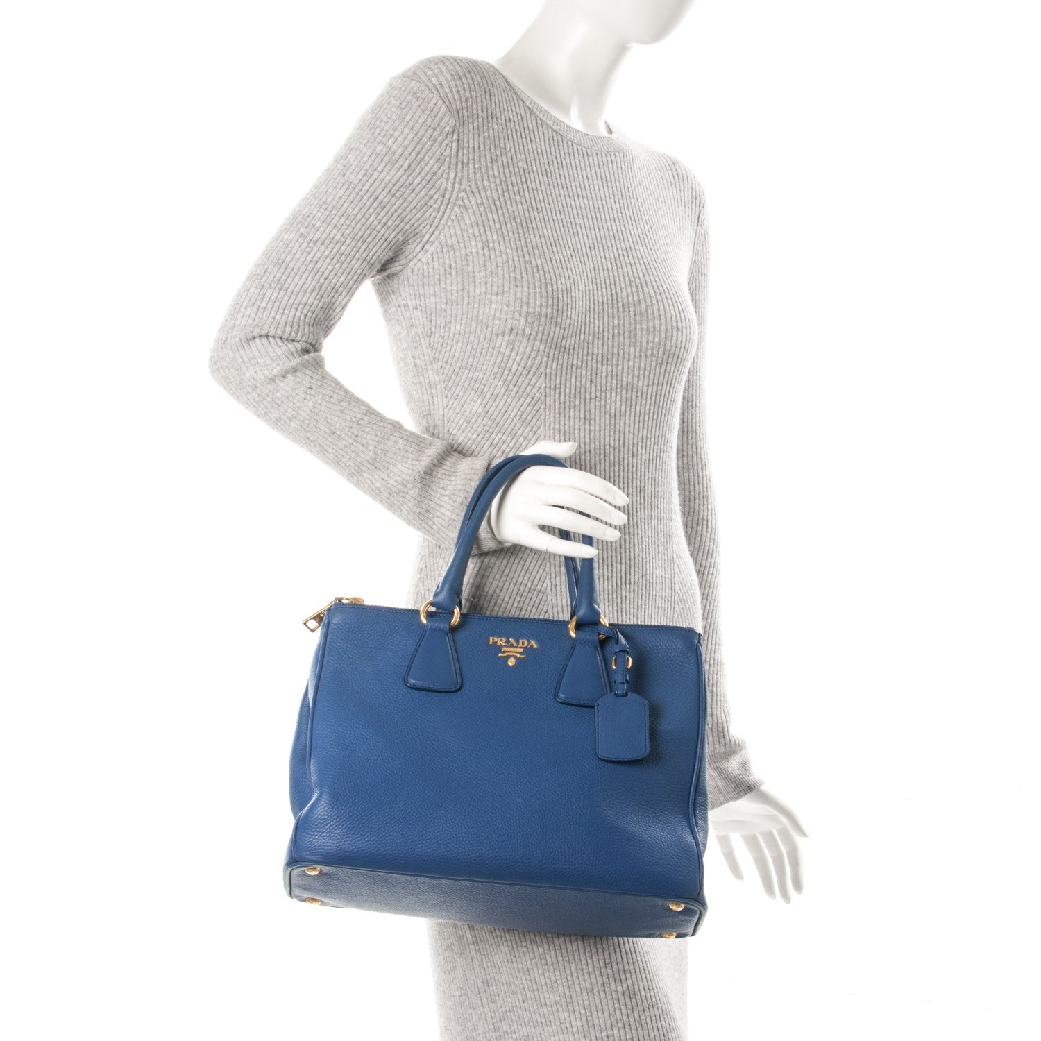Prada Vitello Daino Large Double Zip Tote Cobalto 2 of 8