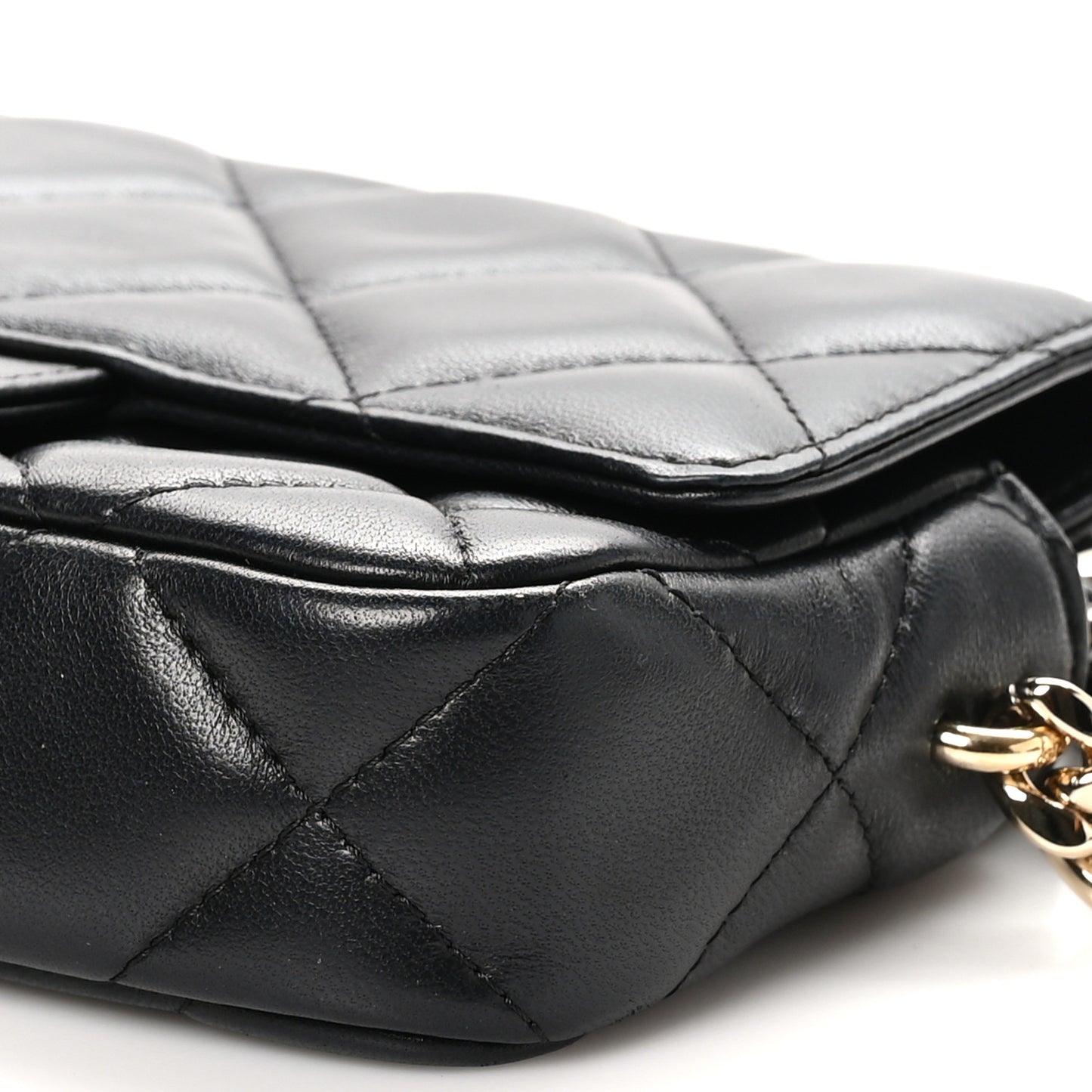 Lambskin Quilted Resin Bi-Color Flap Phone Holder With Chain Black