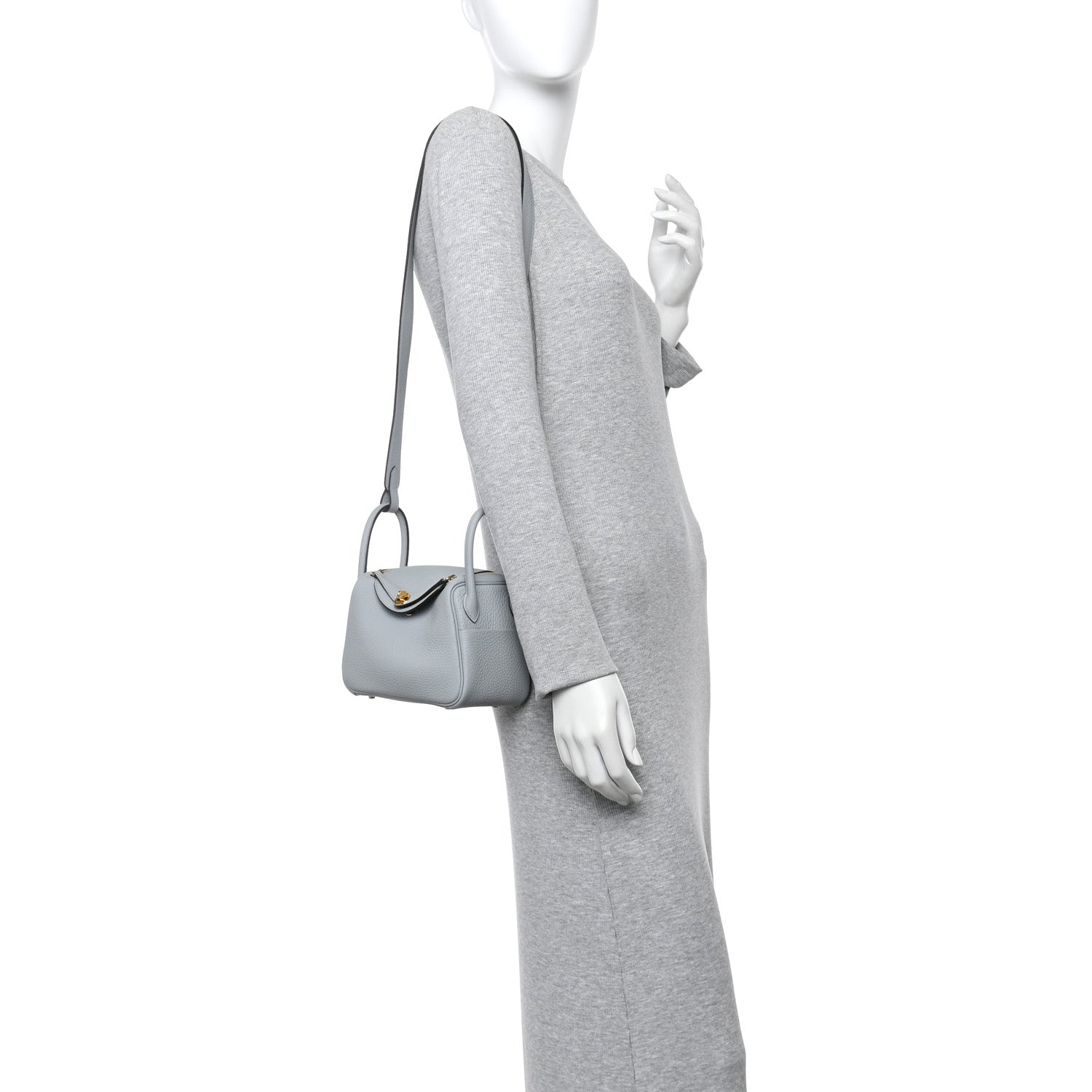 Hermes Taurillon Clemence Mini Lindy 20 Bleu Glacier 2 of 11