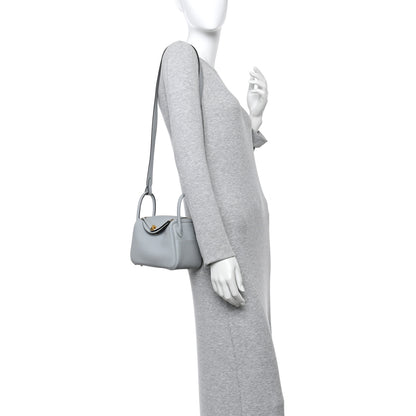 Hermes Taurillon Clemence Mini Lindy 20 Bleu Glacier 2 of 11