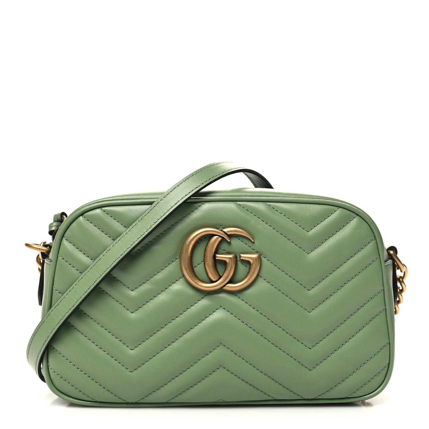 Calfskin Matelasse Chevron Small GG Marmont Chain Shoulder Bag Salamander Green