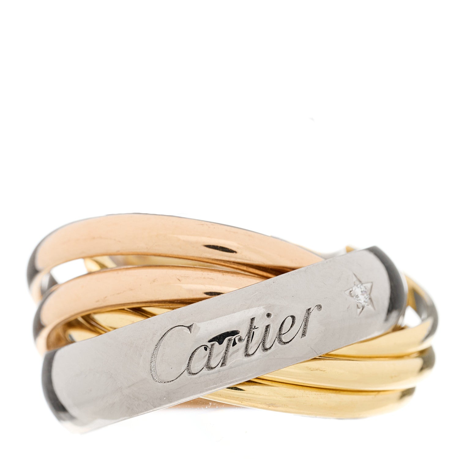 Cartier 18K Pink Yellow White Gold Diamond Trinity 6 Band Ring 51 5.75 1 of 7