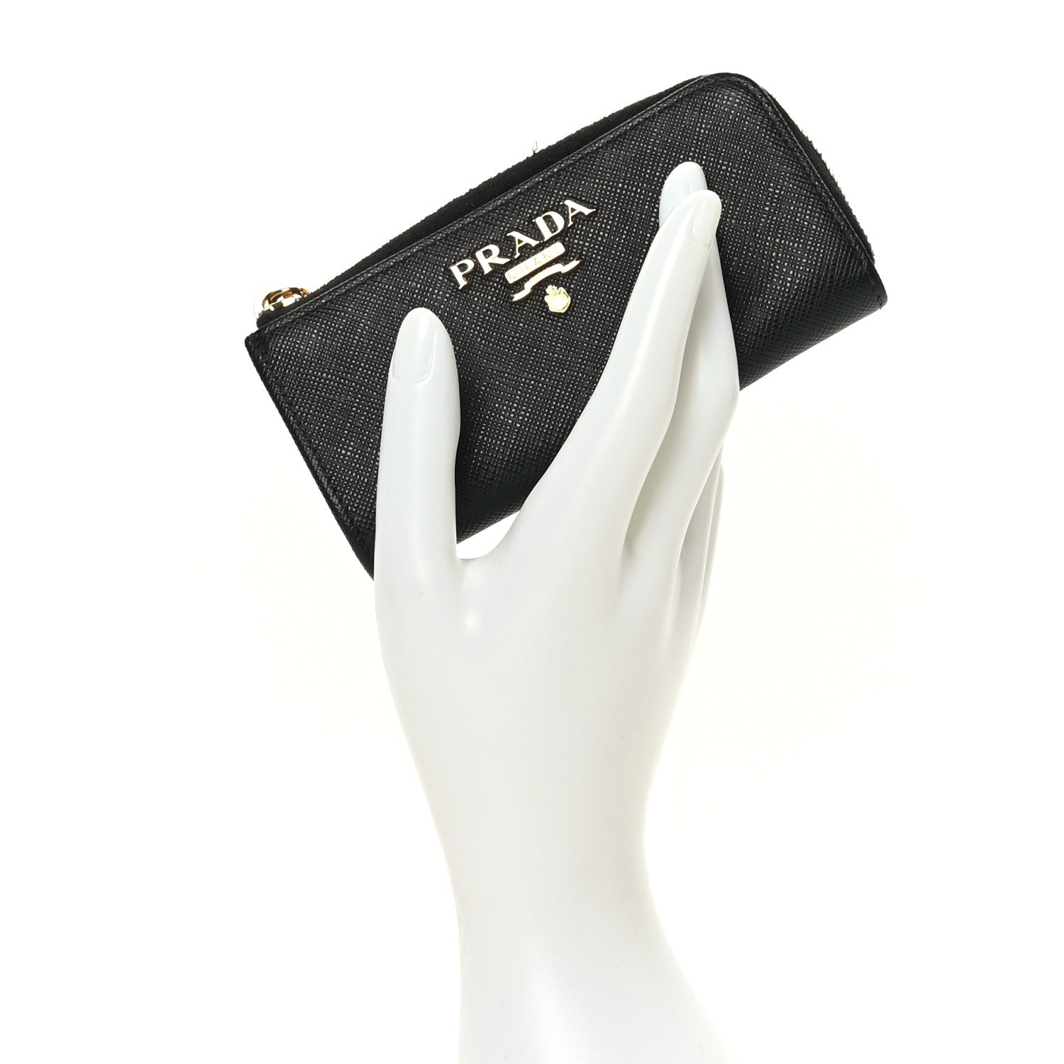 Prada Saffiano Metal Zip Around Key Holder Black 2 of 7
