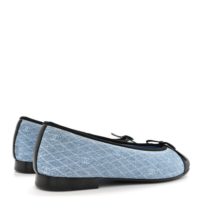 Chanel Denim Printed Quilt CC Cap Toe Ballerina Flats  36 Light Blue Dark Grey 4 of 9